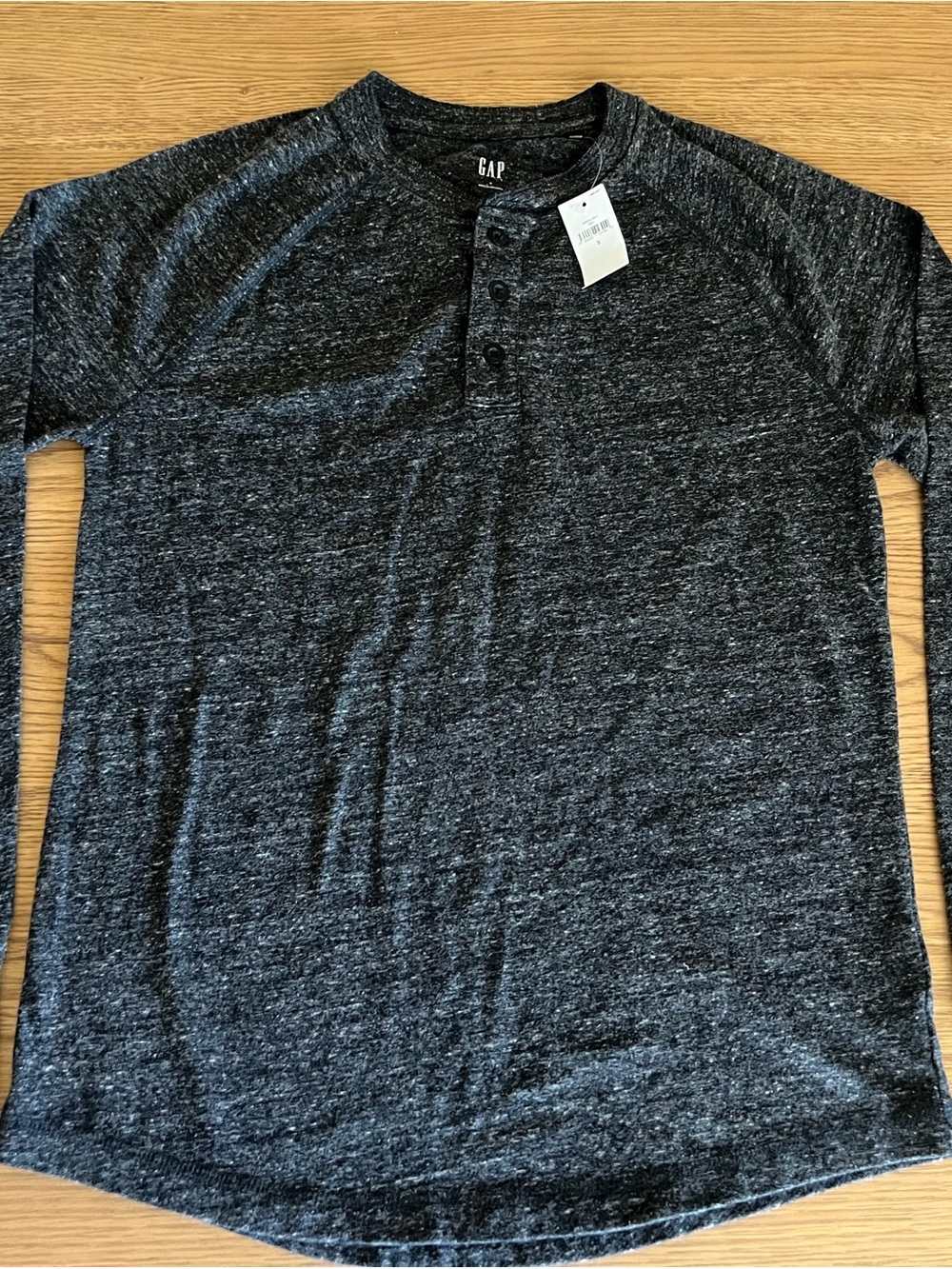 GAP Minimalist Men's Dark Charcoal Heather Henley Long-Sleeve Shirt